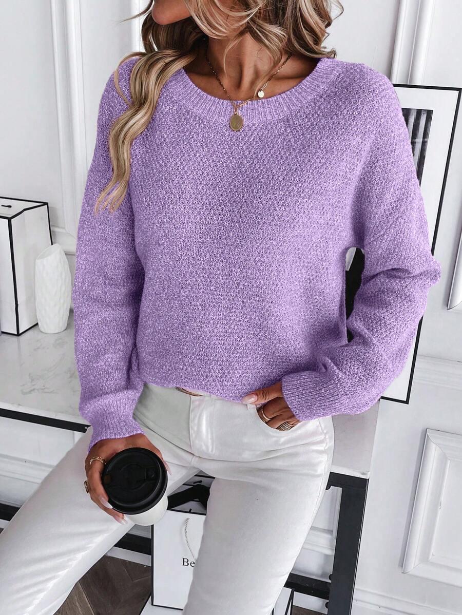 FIOLETOWY DZIANINOWY SWETER