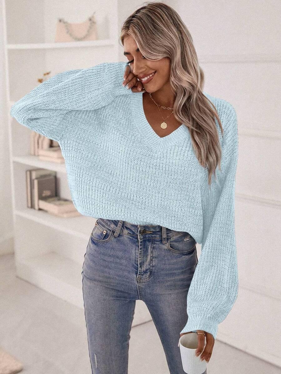 NIEBIESKI SWETER V-NECK