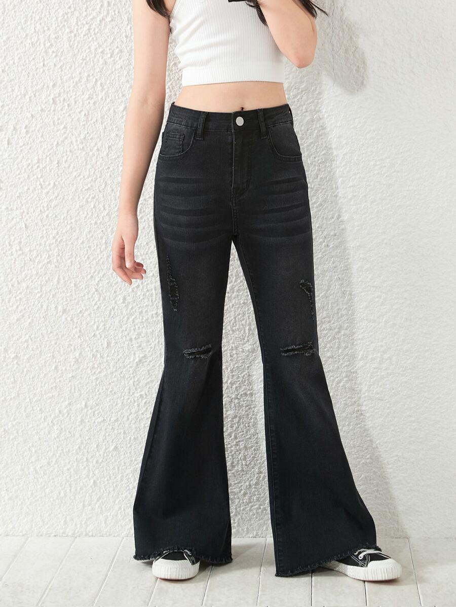 spodnie jeans dzwony przetarcia 