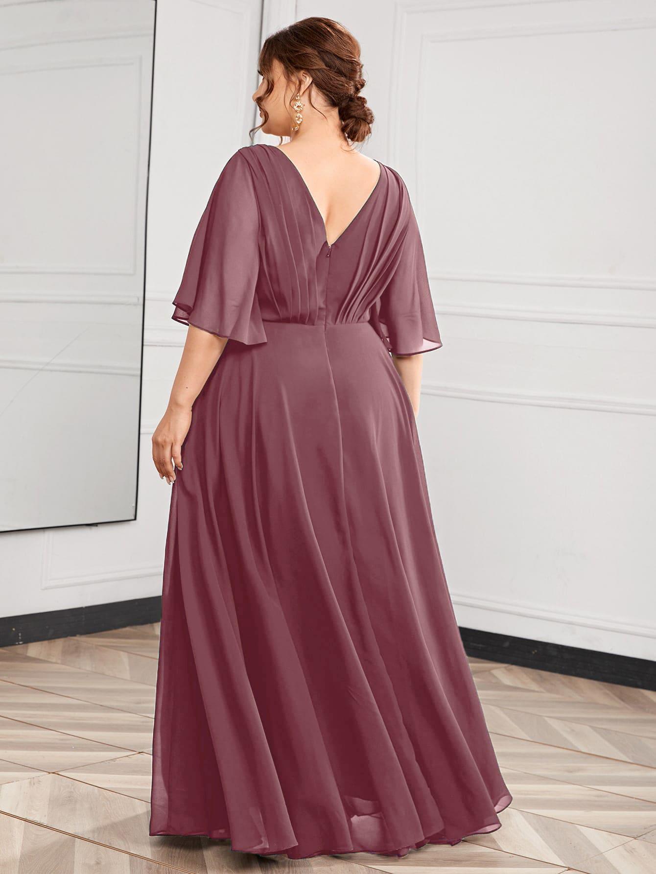 SUKIENKA WIECZOROWA PLUS SIZE MAXI DEKOLT V KRÓTKI RĘKAW