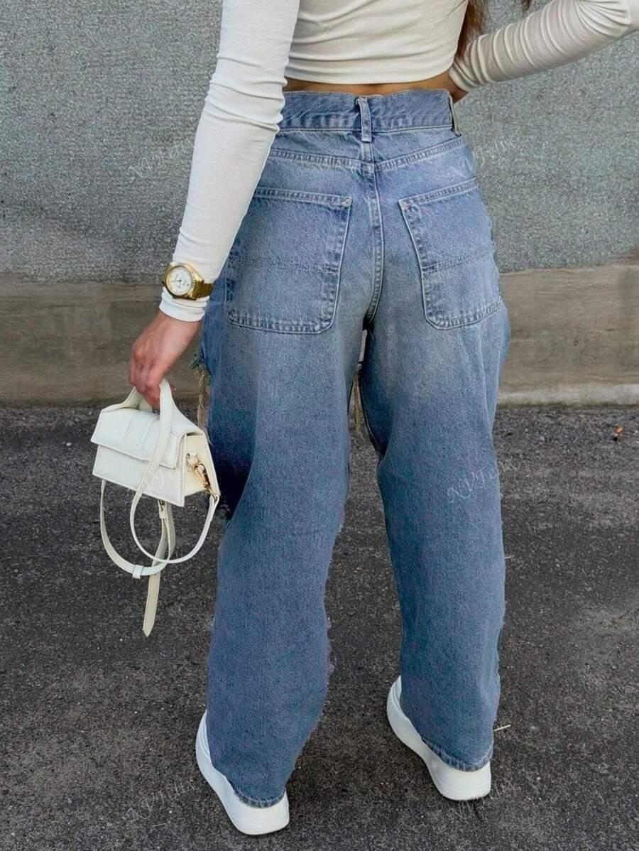 niebieskie spodnie jeans ripped