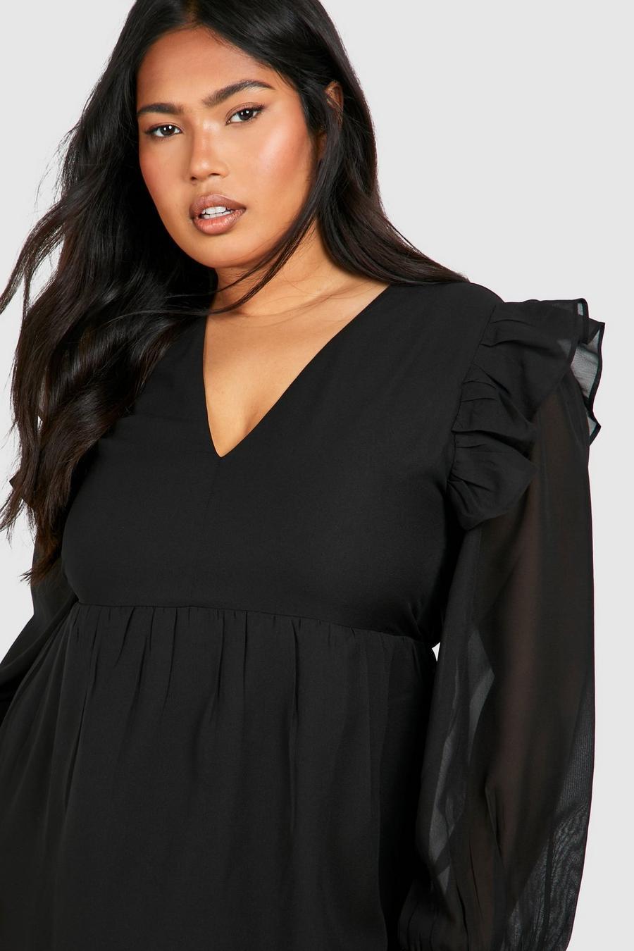 czarna maxi sukienka długi rękaw szyfon