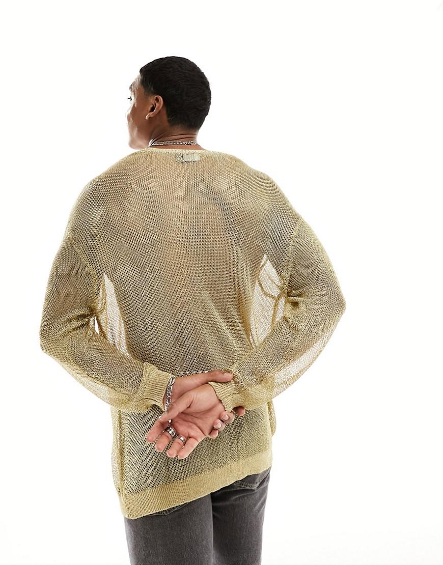 złoty sweter oversize splot połysk