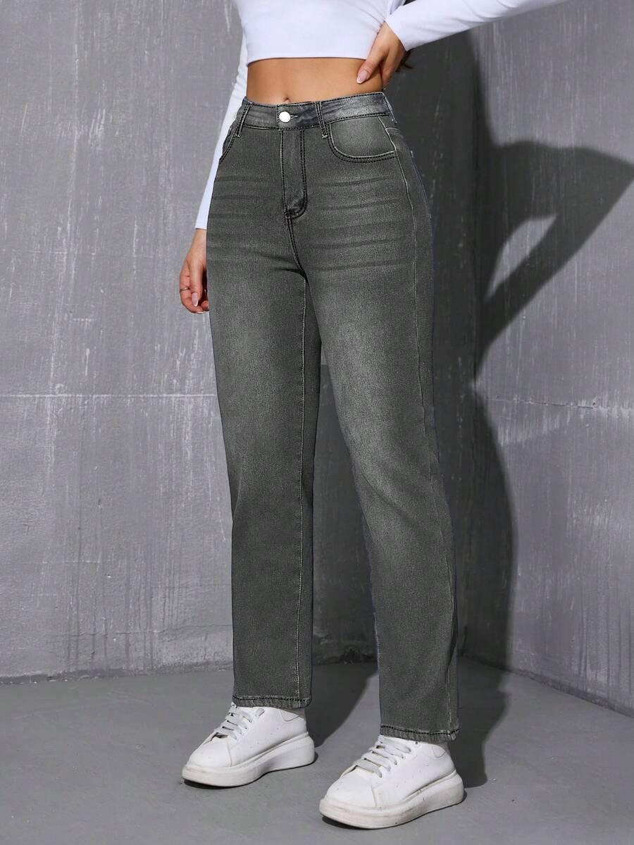 SZARE ocieplane SPODNIE JEANS