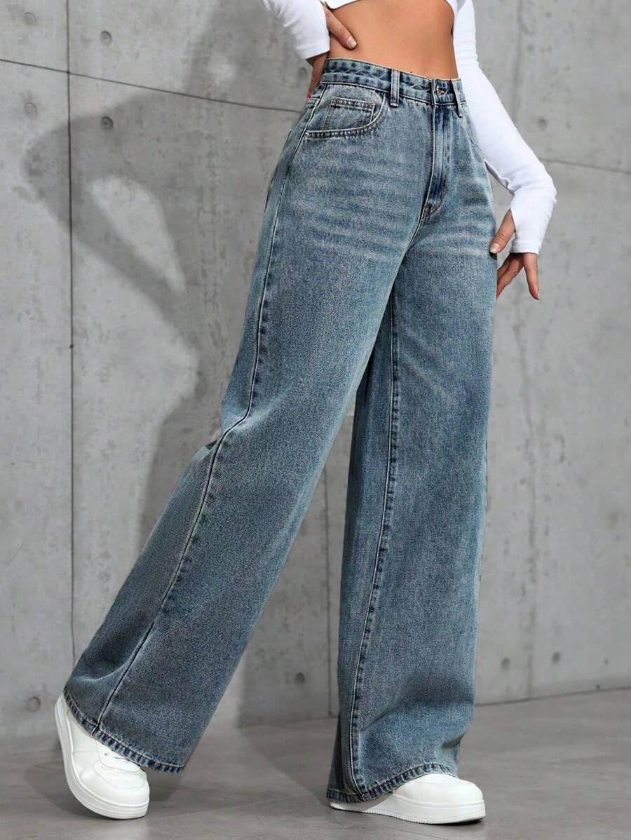 NIEBIESKIE spodnie JEANS PROSTA NOGAWKA 