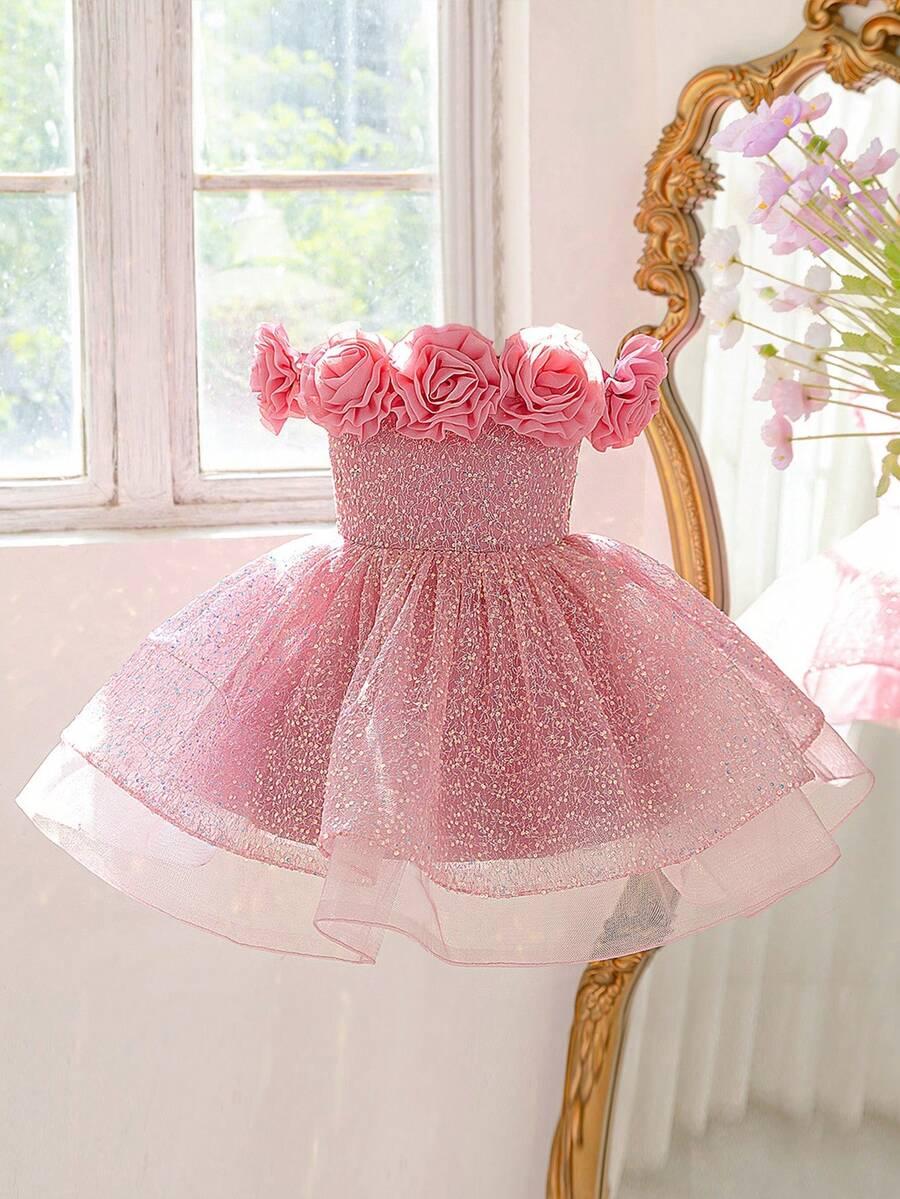 SUKIENKA DZIEWCZĘCA Z OZDOBĄ 3D TIUL 
