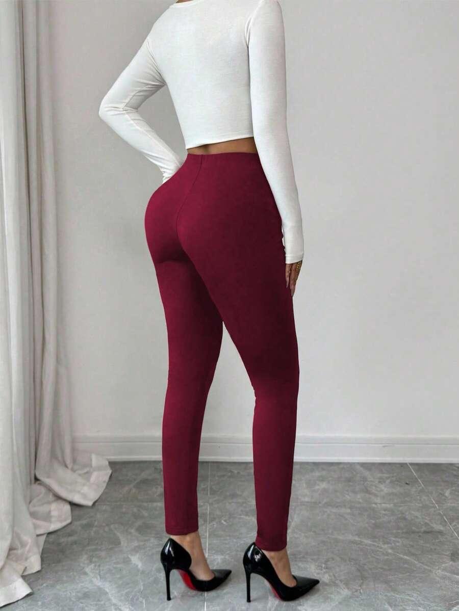 czerwone legginsy wysoki stan 