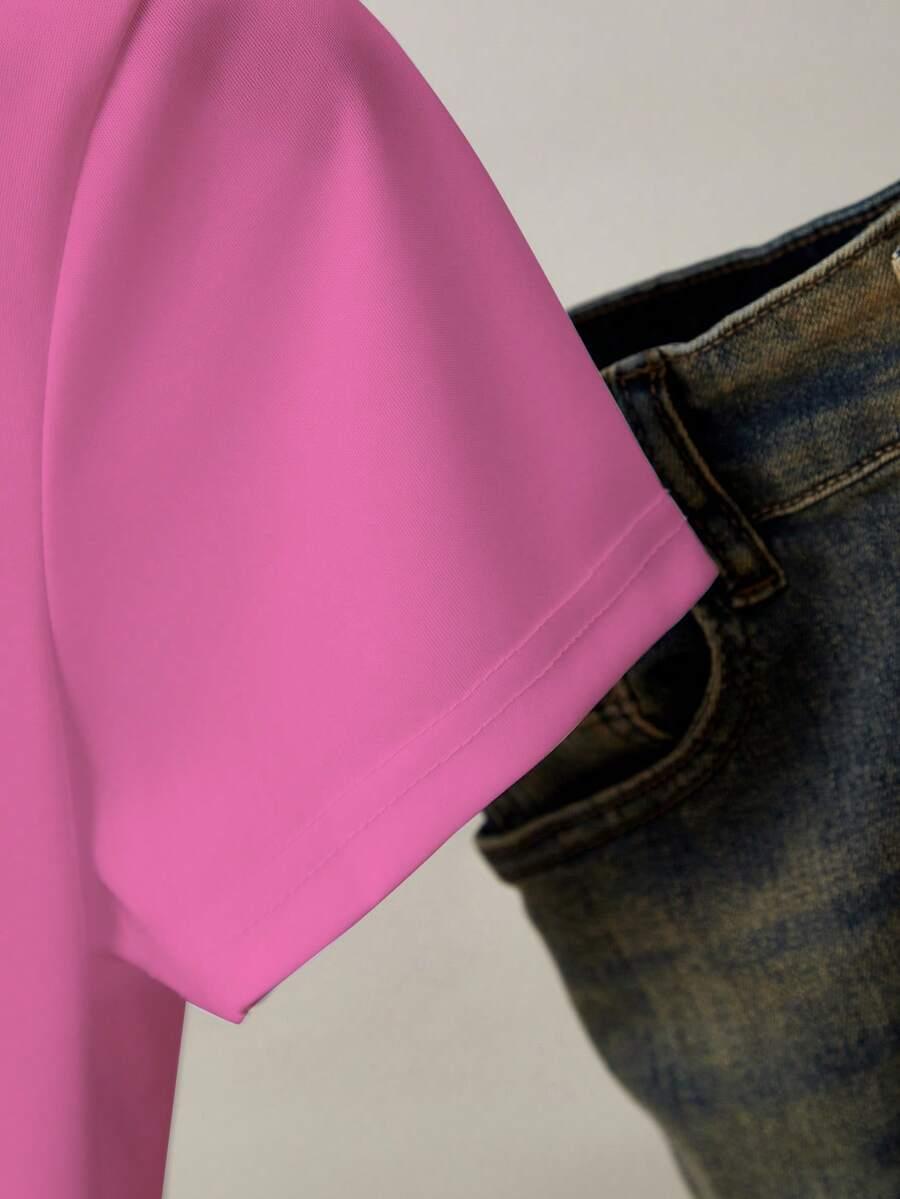 różowy t-shirt okrągły dekolt
