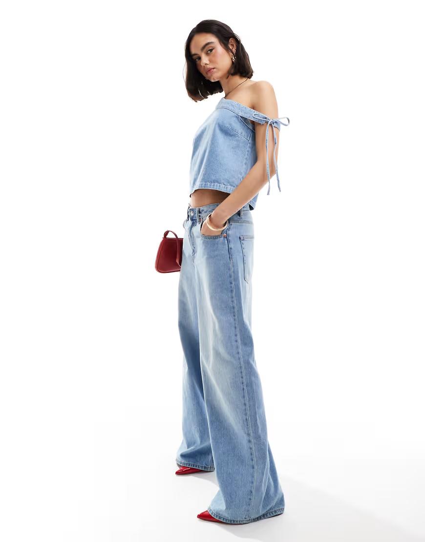 NIEBIESKA BLUZKA JEANS NA JEDNO RAMIĘ
