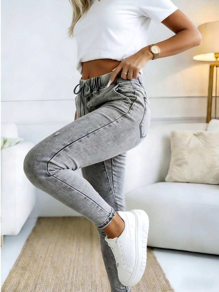 SZARE SPODNIE JEANS