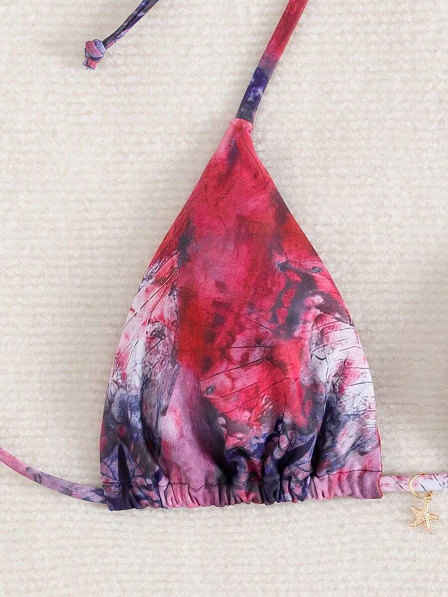 trzyczęściowy komplet bikini pareo wzór