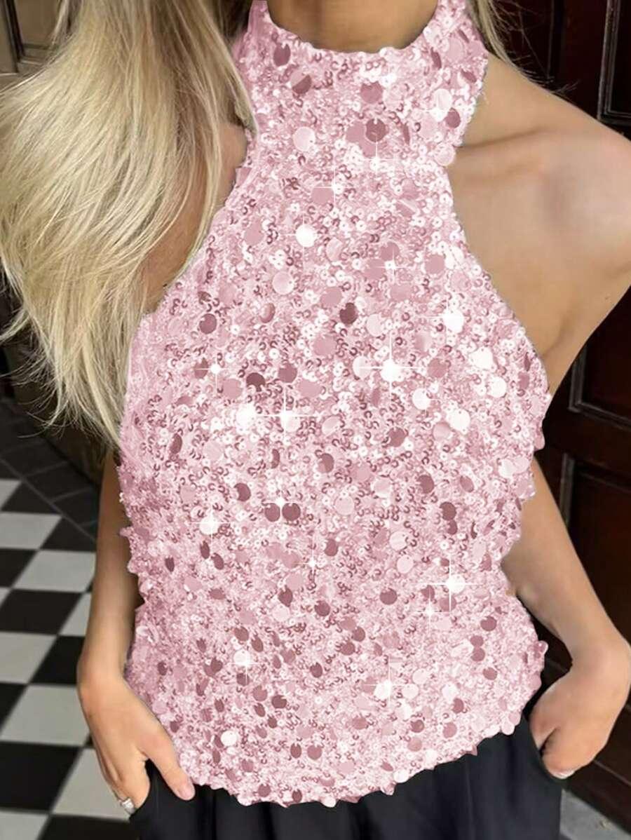 RÓŻOWY TOP CEKINY