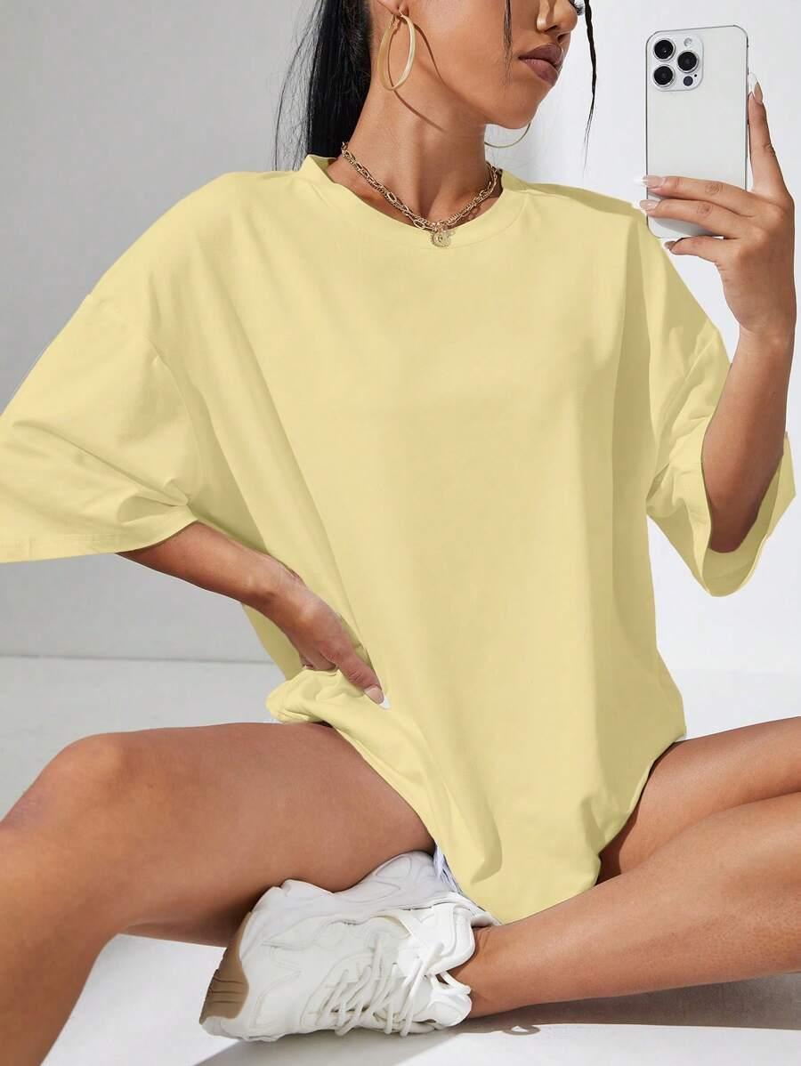 ŻÓŁTY T-SHIRT OKRĄGŁY DEKOLT 