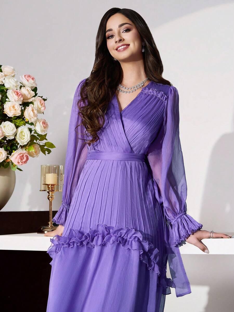 FIOLETOWA SUKIENKA FALBANY