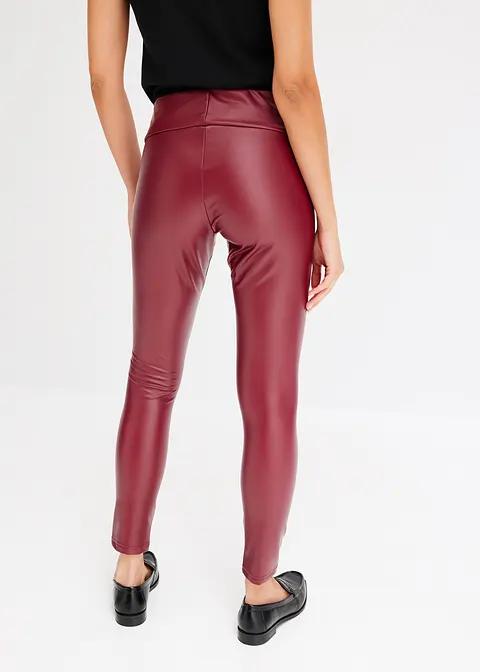 bordowe legginsy imitacja skóry