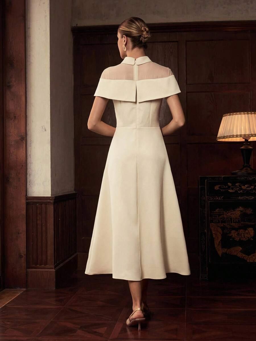 SUKIENKA KOKTAJLOWA GLAMOUR Z KOŁNIERZYKIEM ROZKLOSZOWANA MAXI
