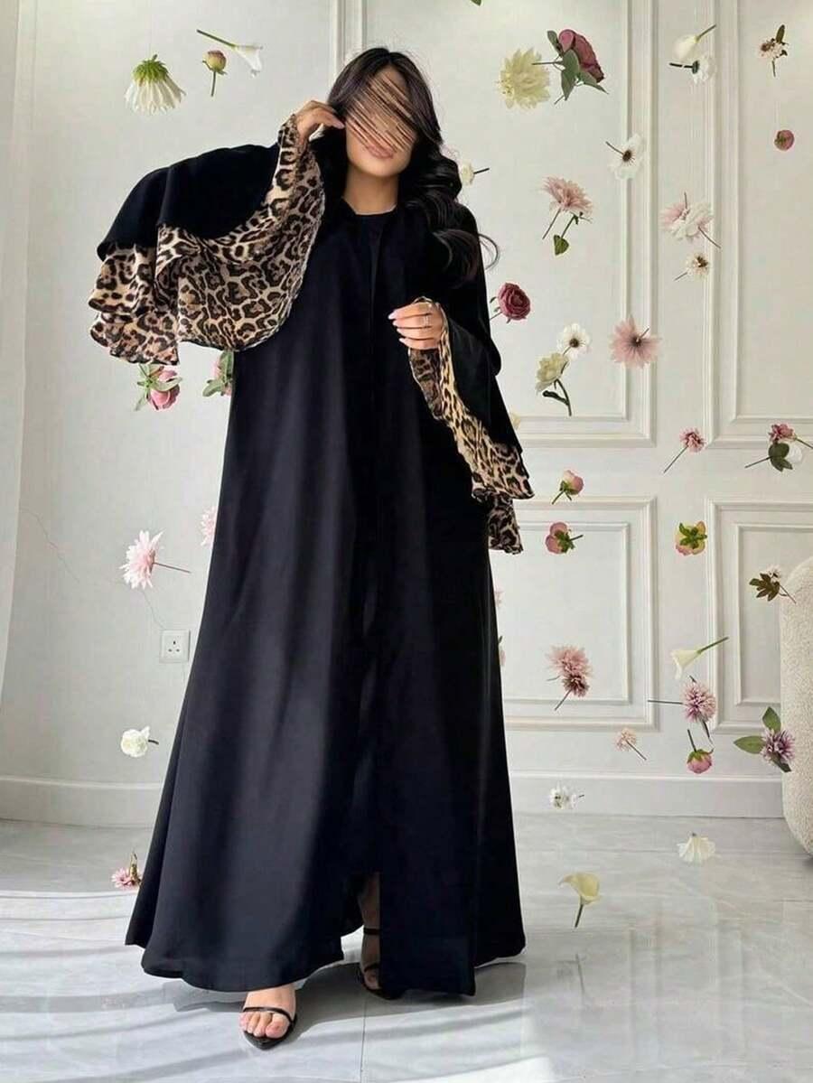 czarna narzutka łączenie animal print