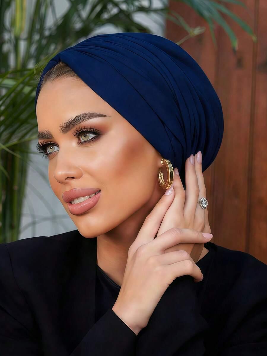 granatowy turban na głowę