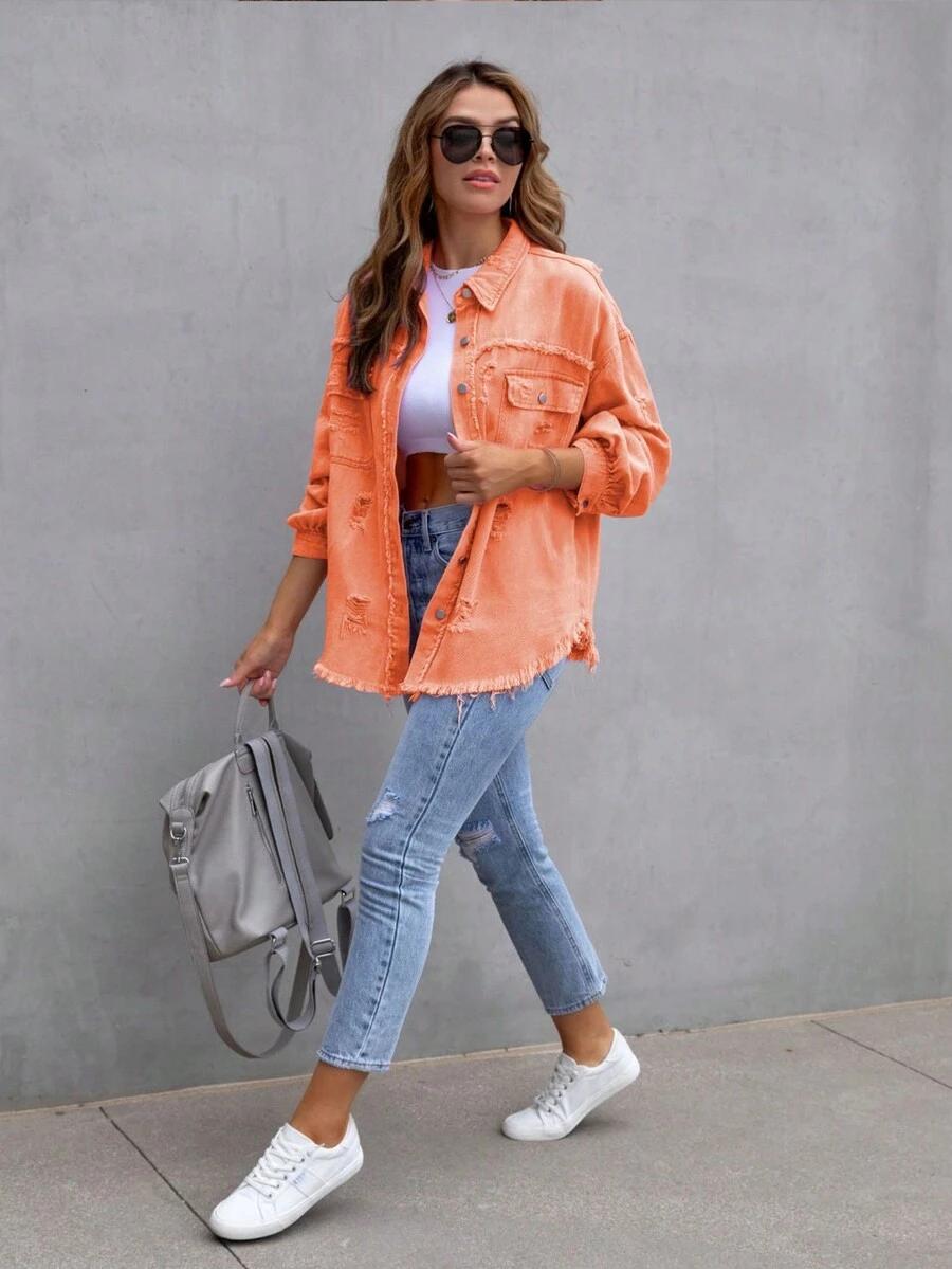 pomarańczowa kurtka ripped jeans