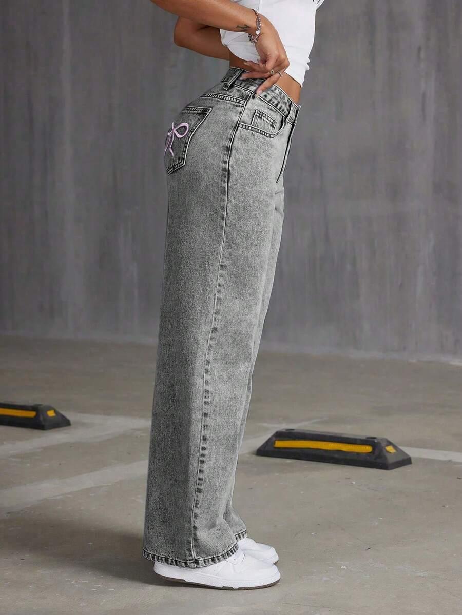 spodnie jeans haft