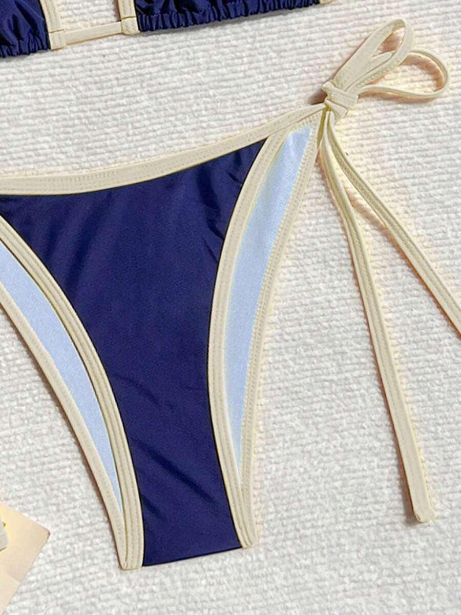 wiązany komplet bikini kontrast 