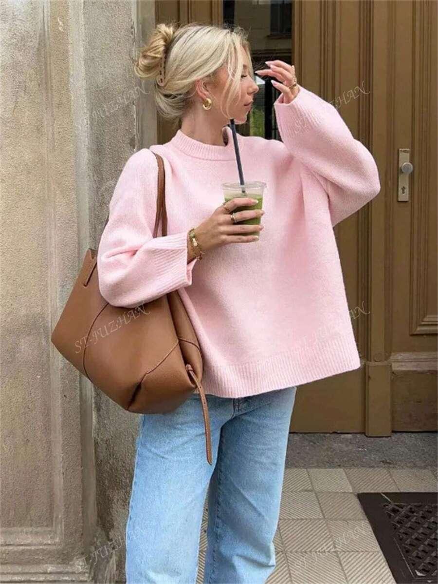 RÓŻOWY DZIANINOWY SWETER 