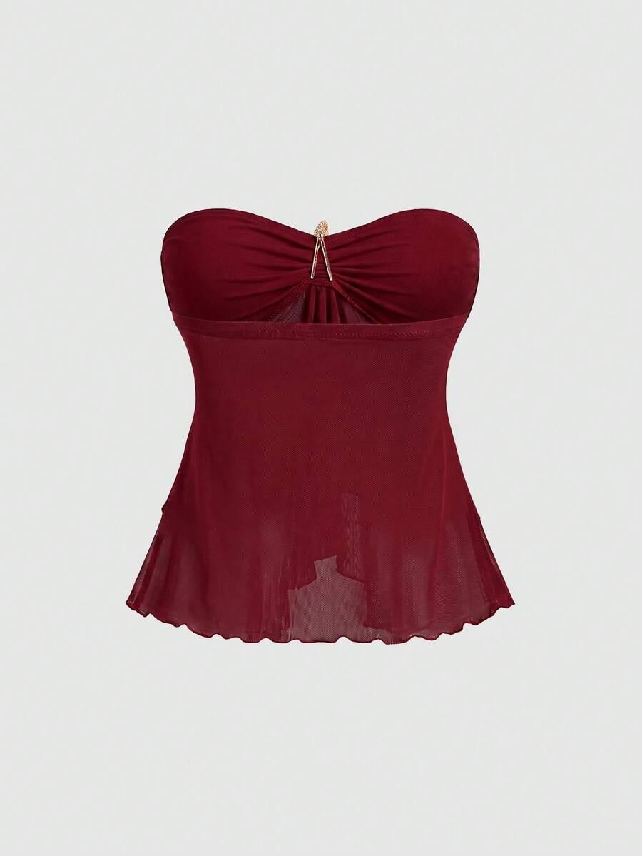 bordowy top zdobienie