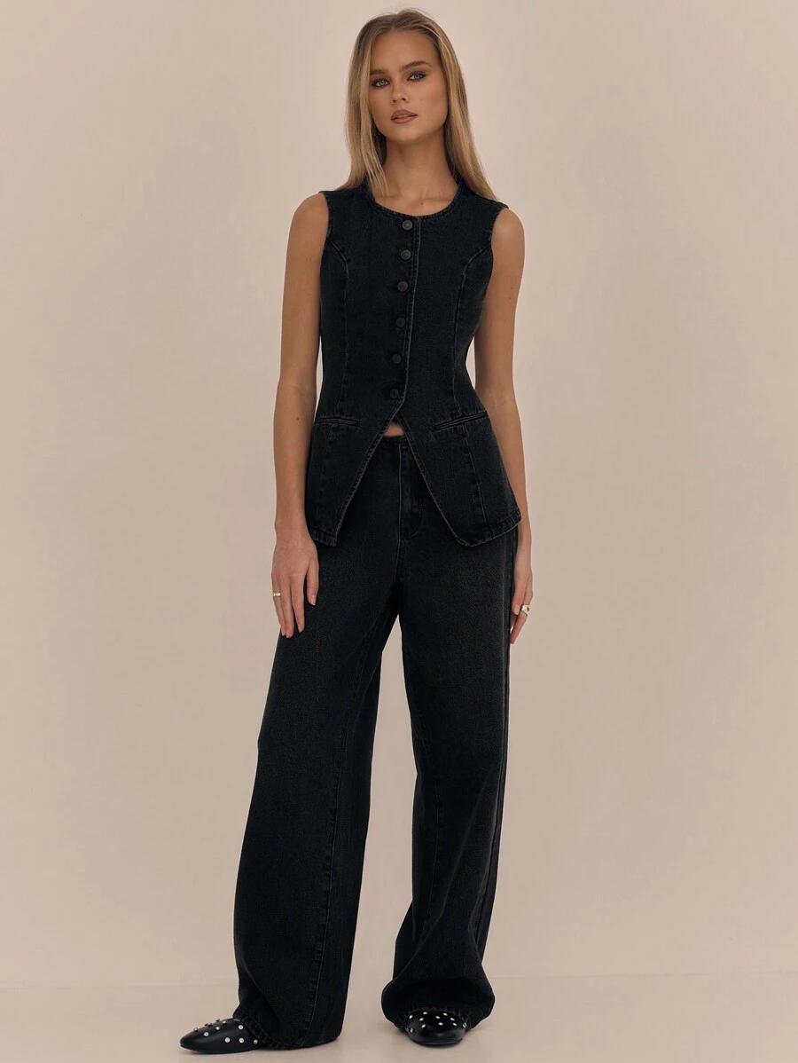 CZARNA KAMIZELKA JEANS 