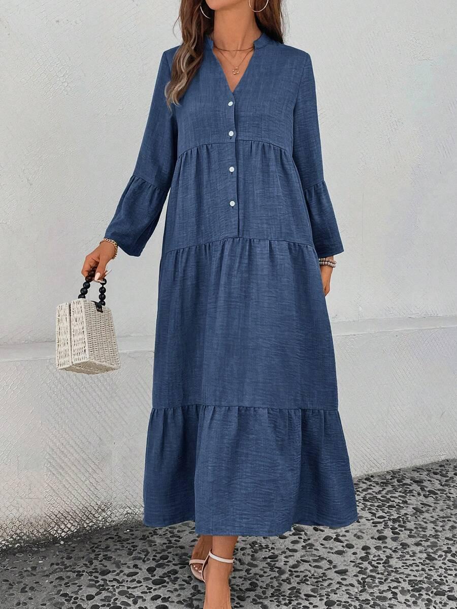 NIEBIESKA MAXI SUKIENKA GUZIKI 