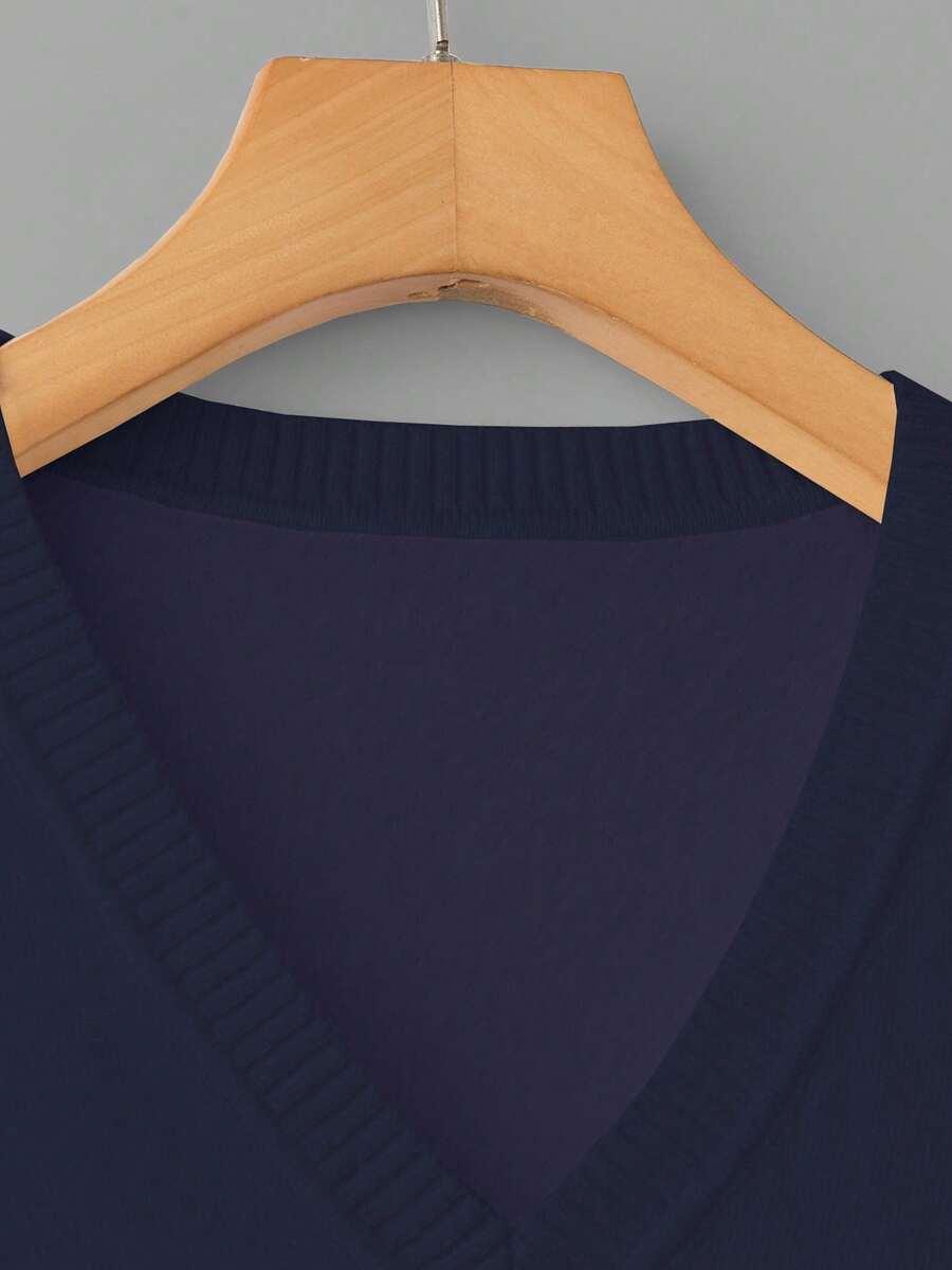 GRANATOWY SWETER V-NECK 