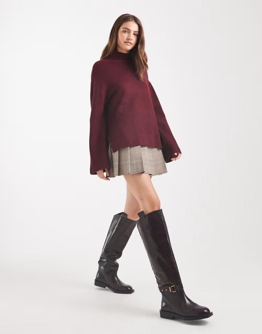 bordowy sweter golf