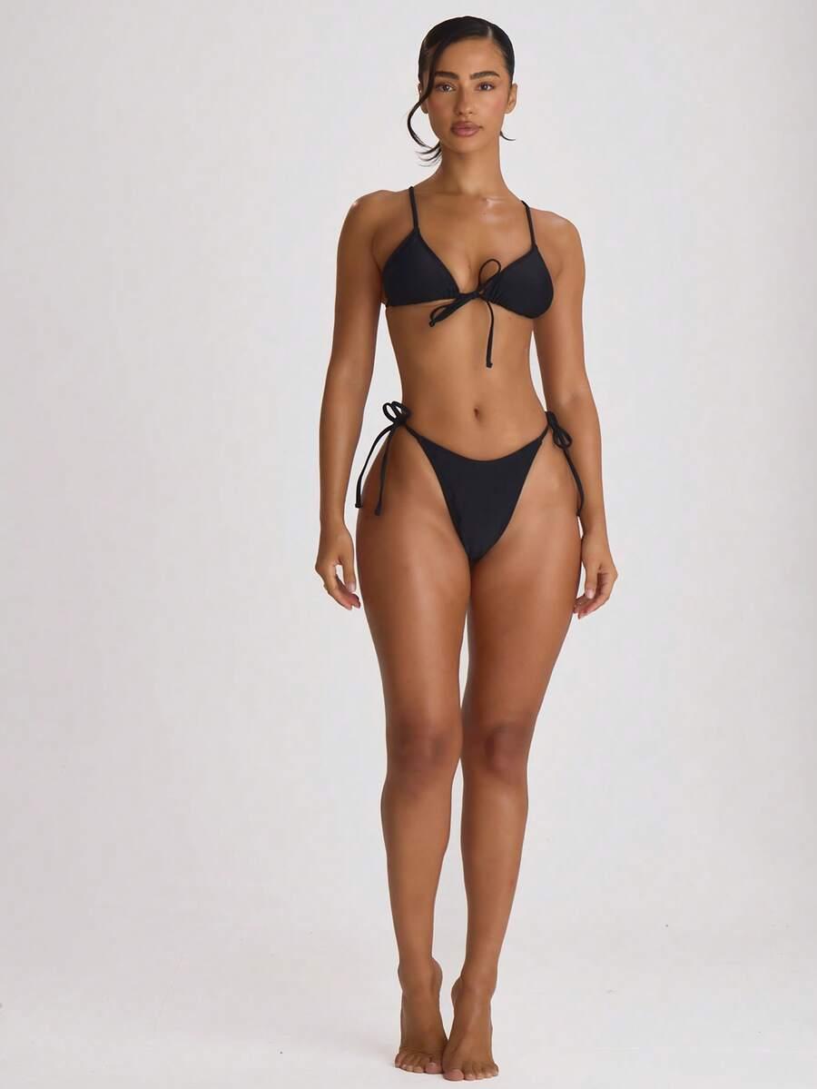 CZARNY DÓŁ OD BIKINI WIĄZANIE