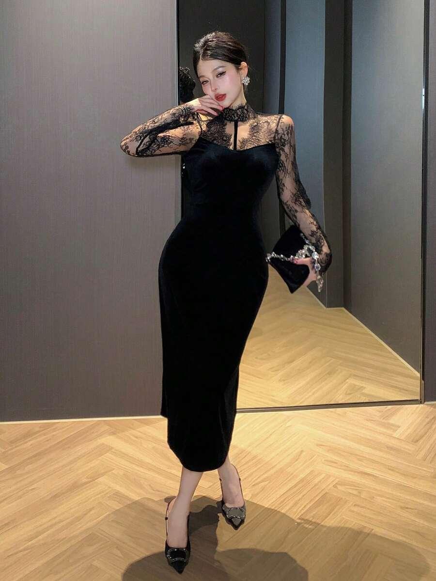czarna welurowa sukienka 
