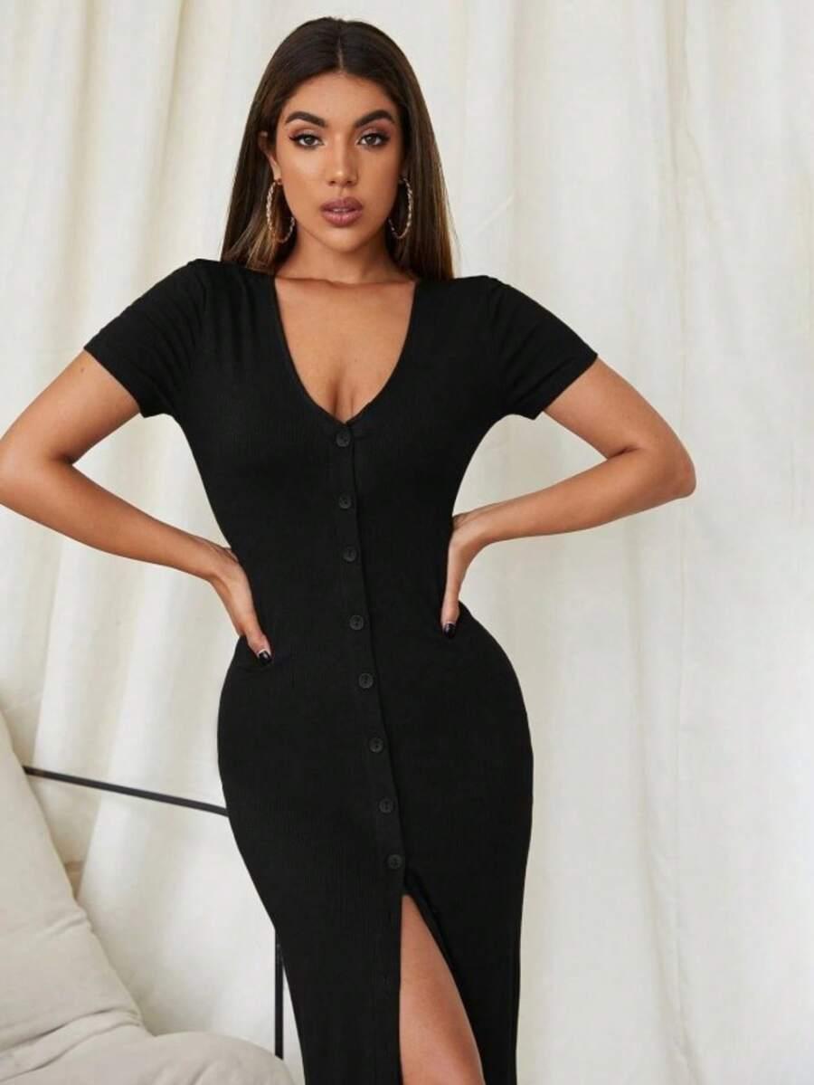 sukienka guziki v neck