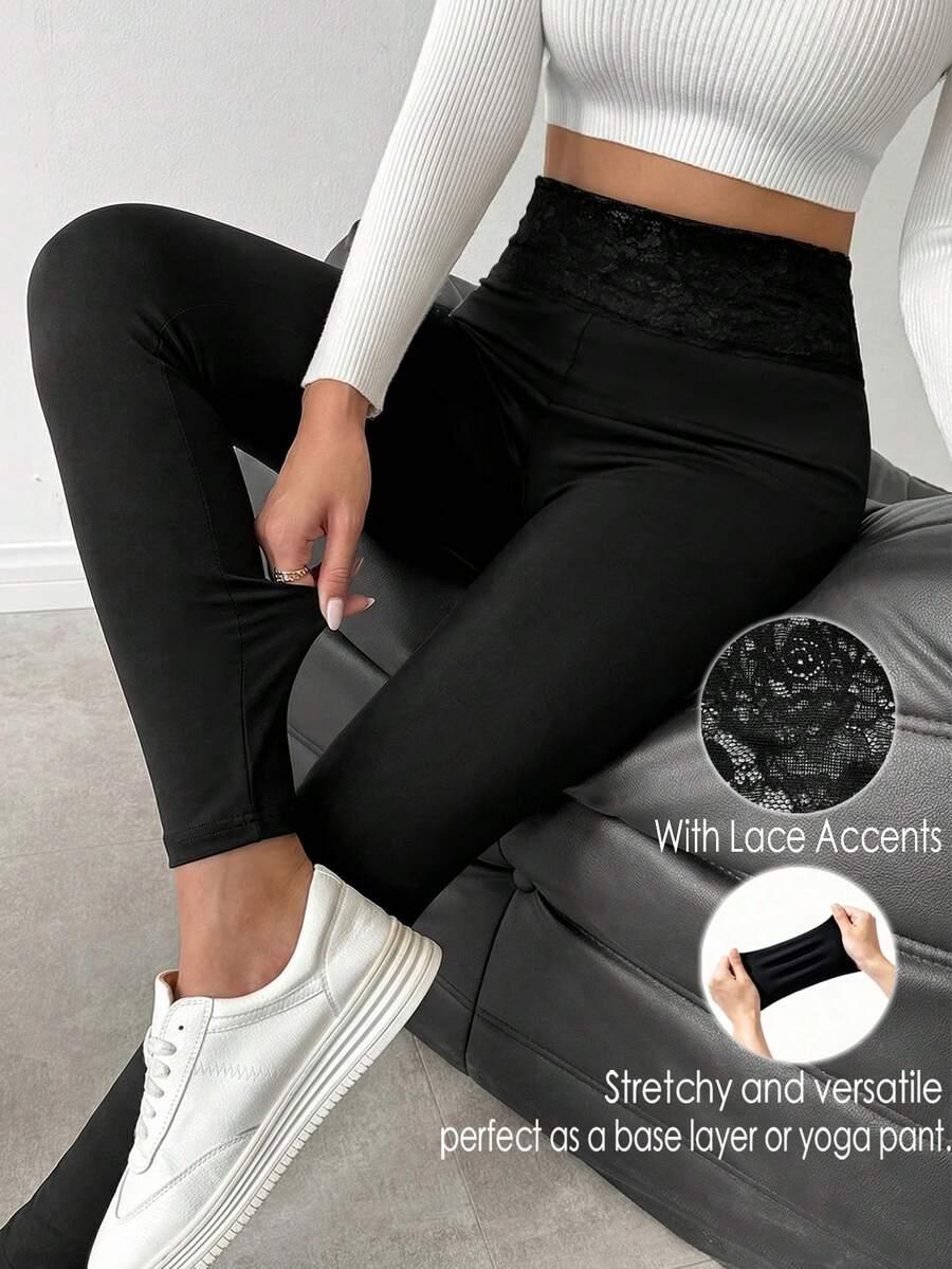 CZARNE LEGGINSY koronka
