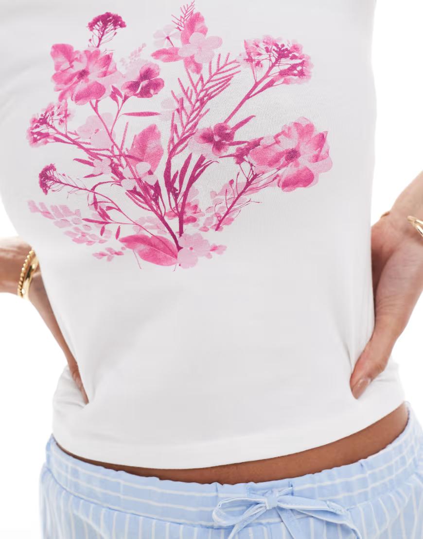 BIAŁY T-SHIRT NADRUK CASUAL