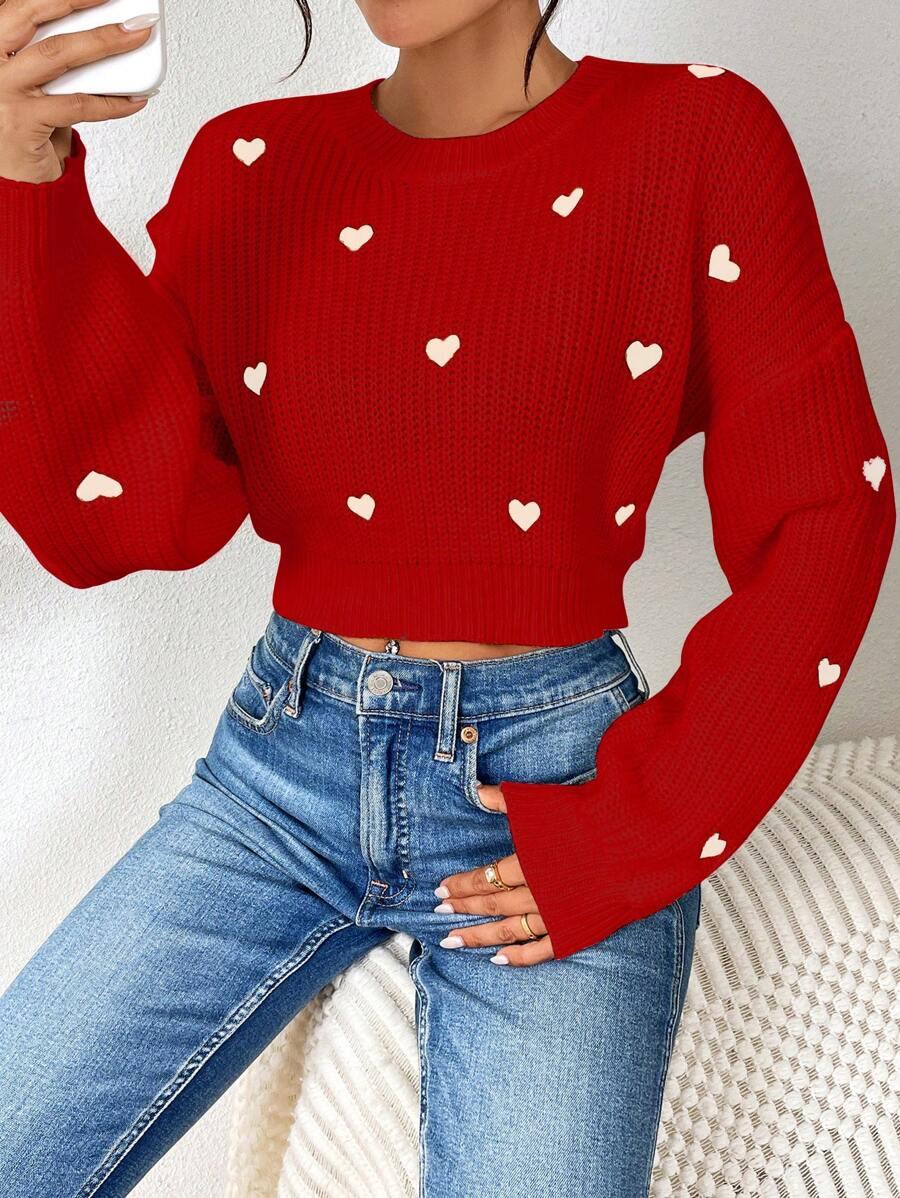 DZIANINOWY SWETER WZÓR SERCA