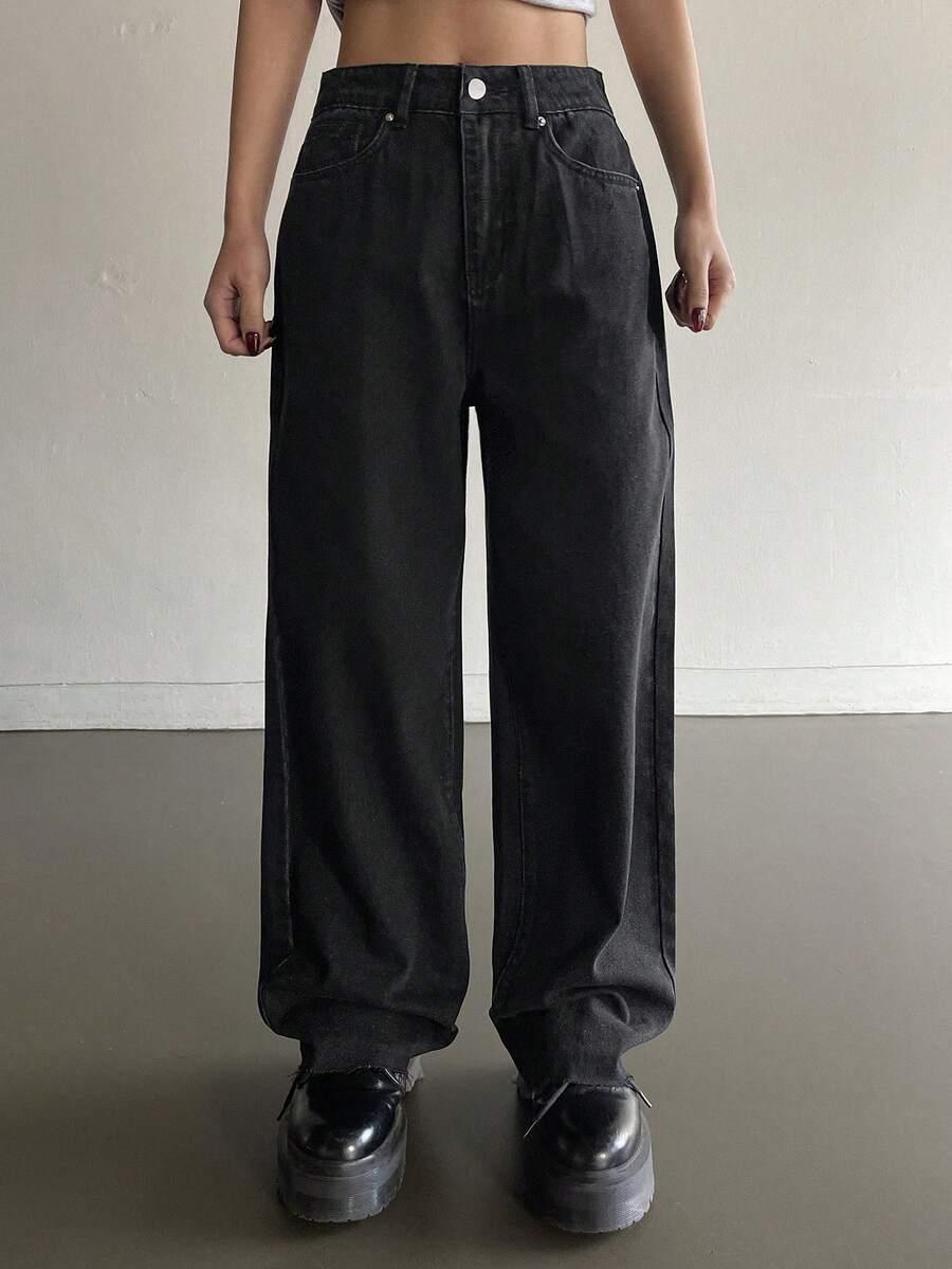 czarne spodnie wysoki stan jeans