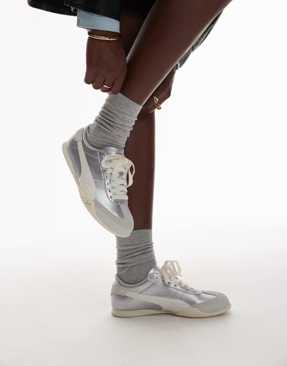 skórzane metaliczne buty sportowe Bella