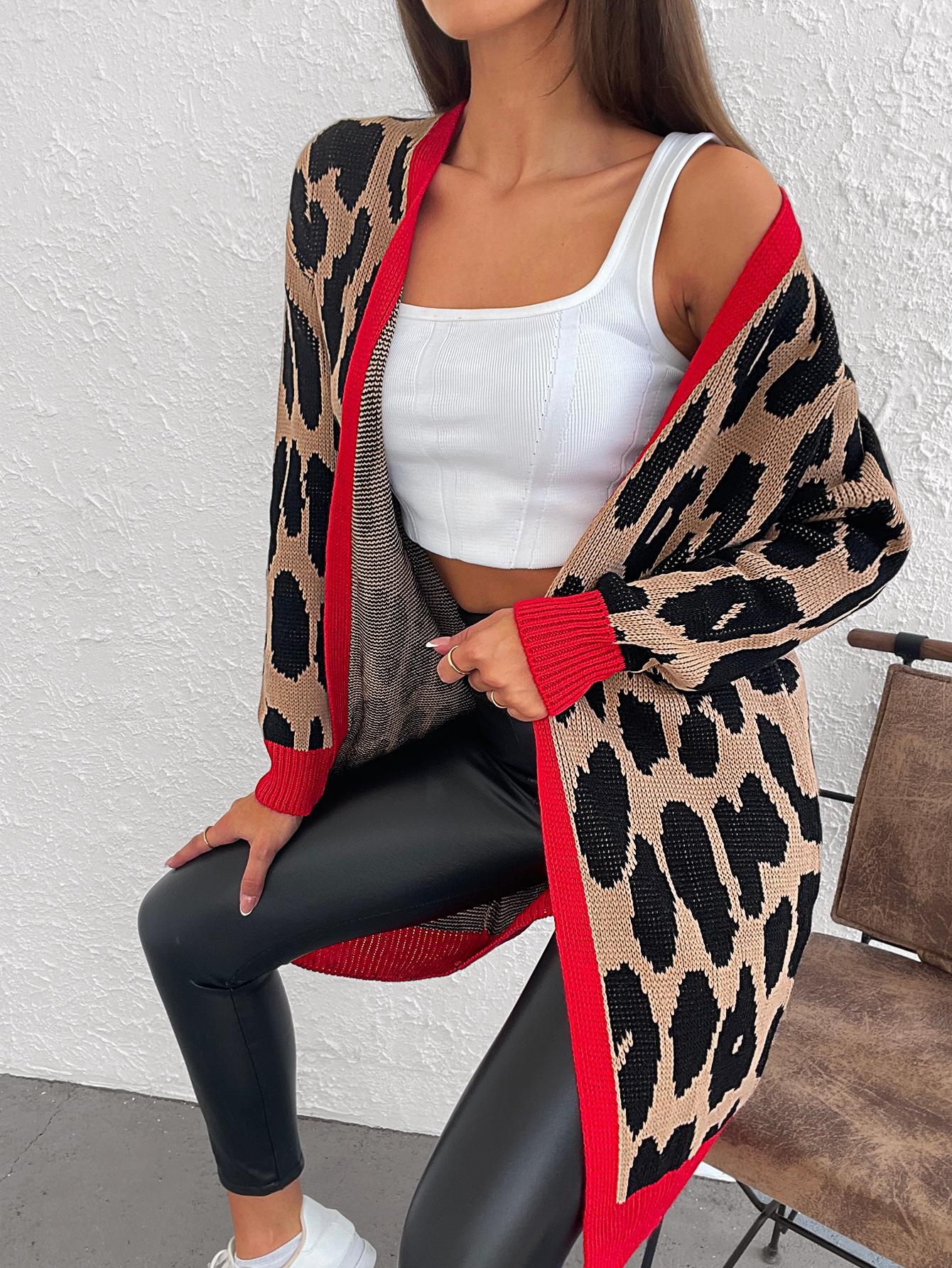 sweter kardigan do kolan narzutka animal print