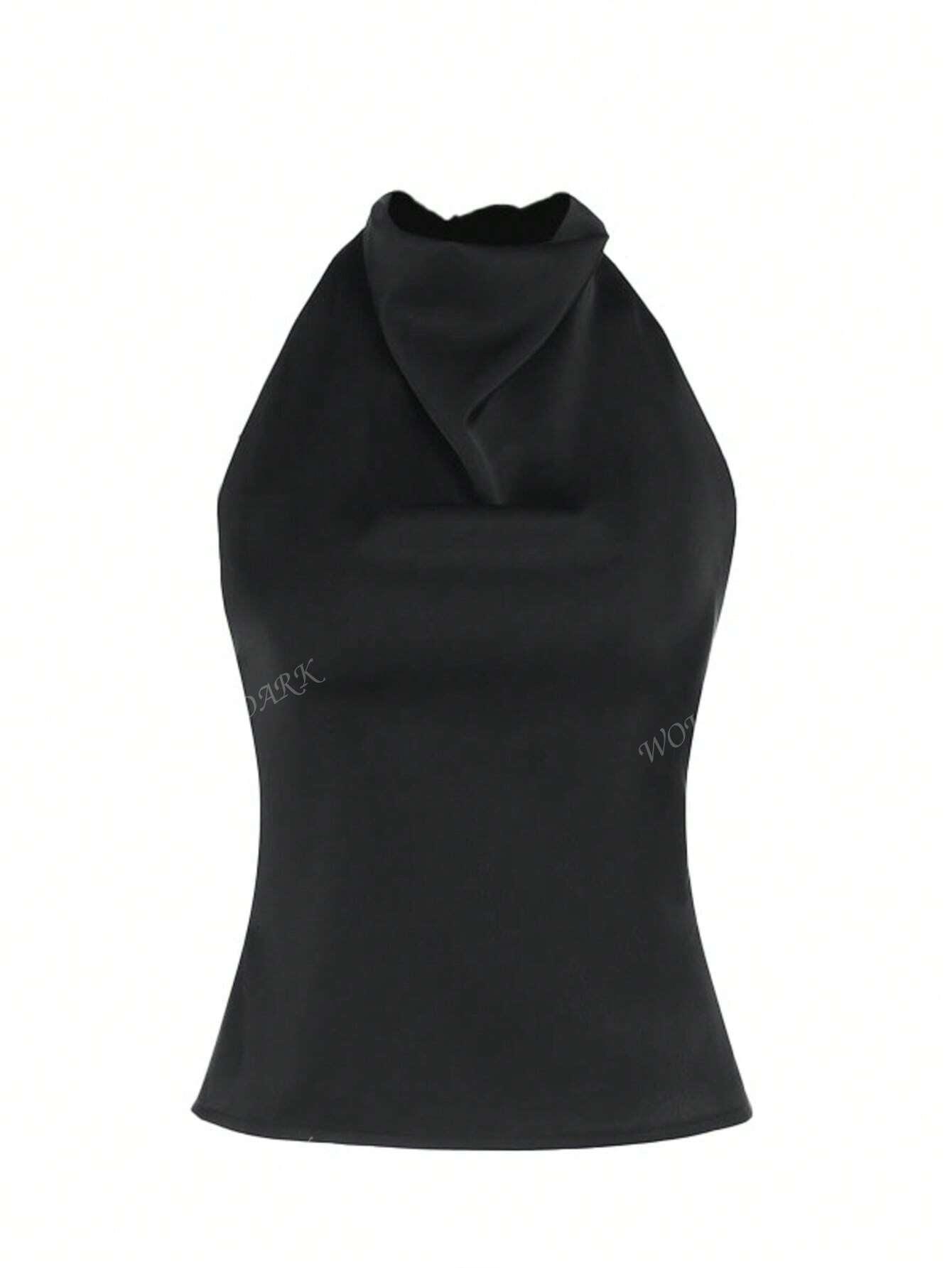 CZARNY SATYNOWY TOP