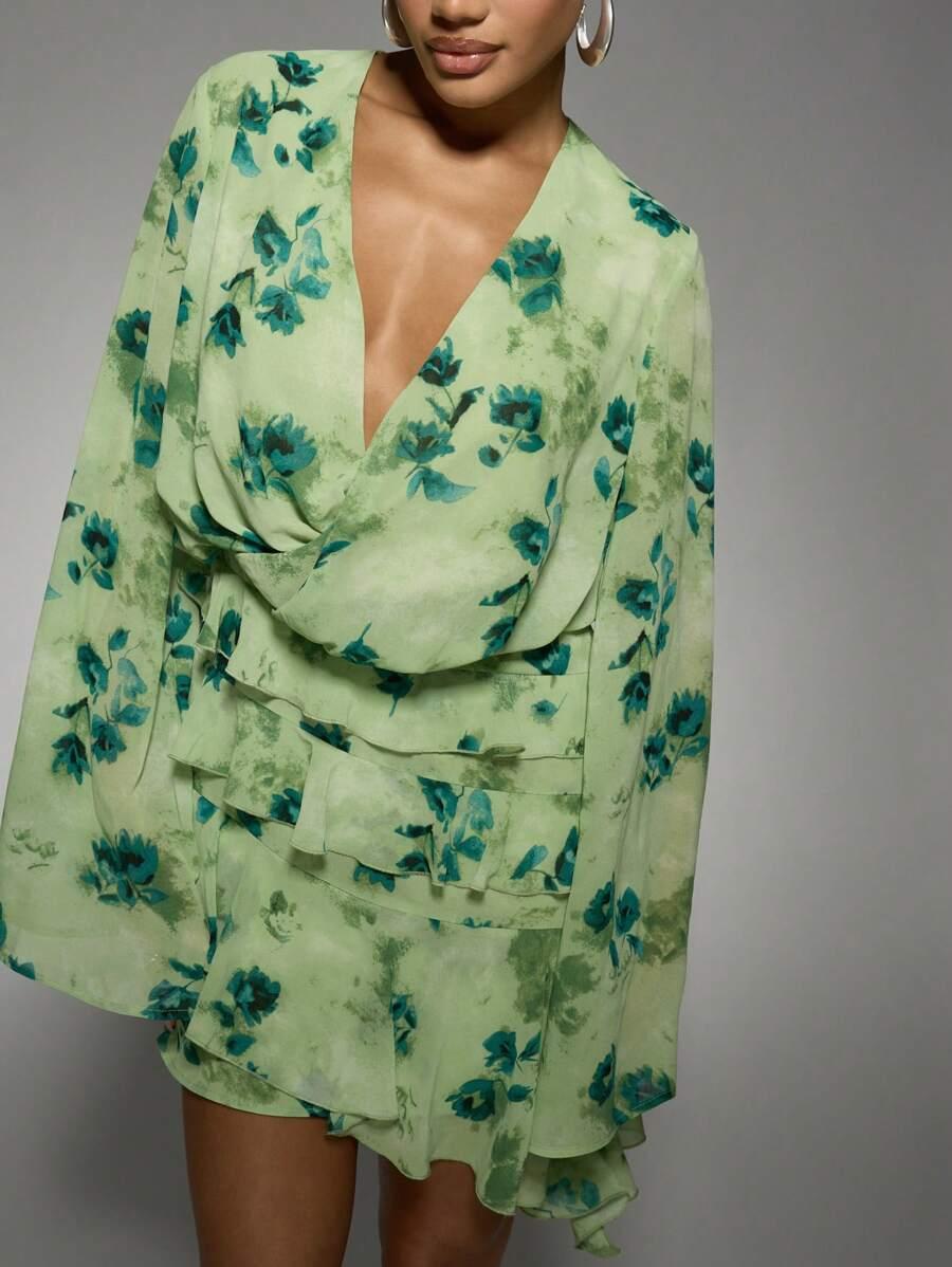 ZIELONA MINI SUKIENKA V NECK