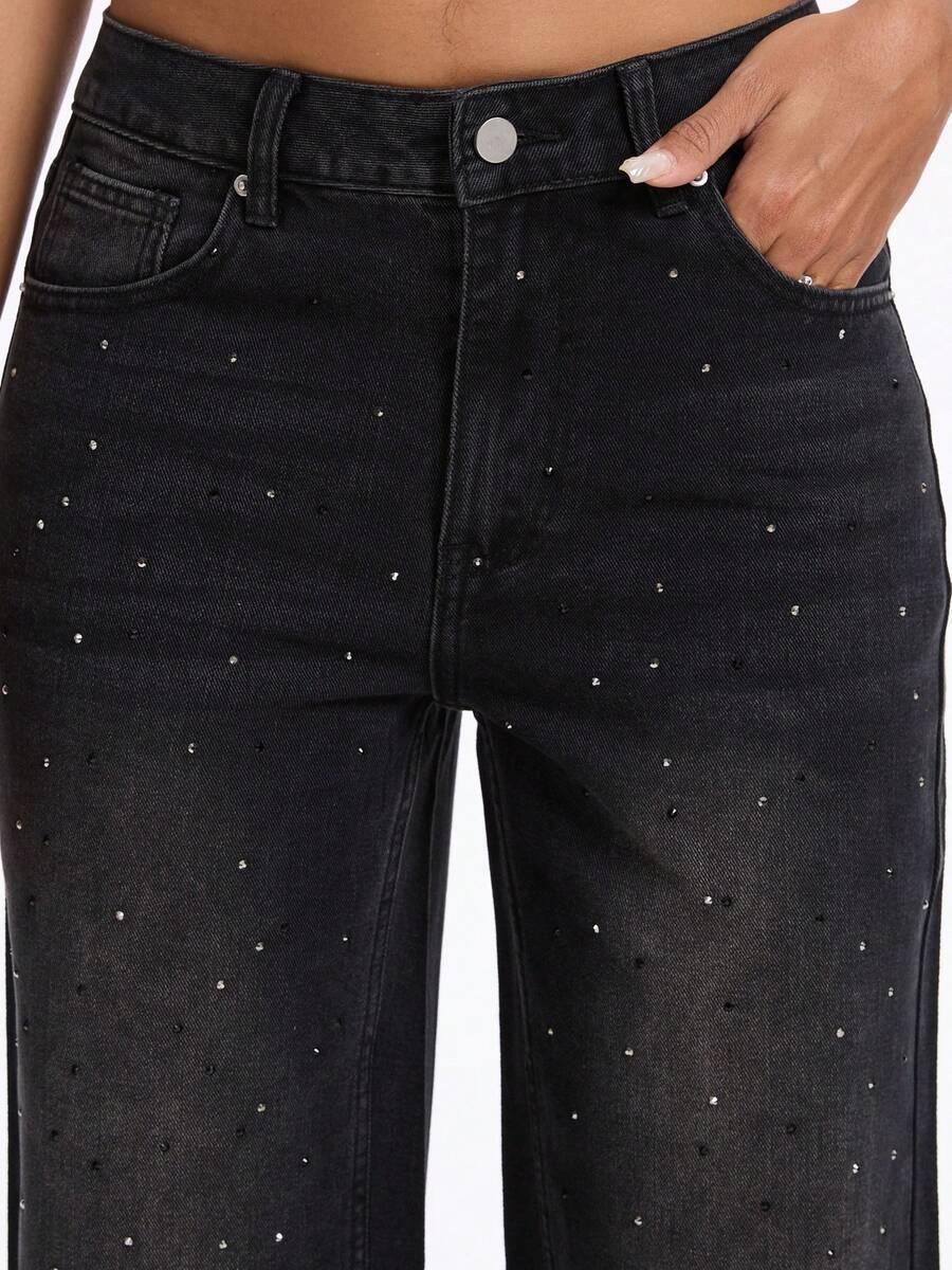CZARNE SPODNIE JEANS ZDOBIENIE 