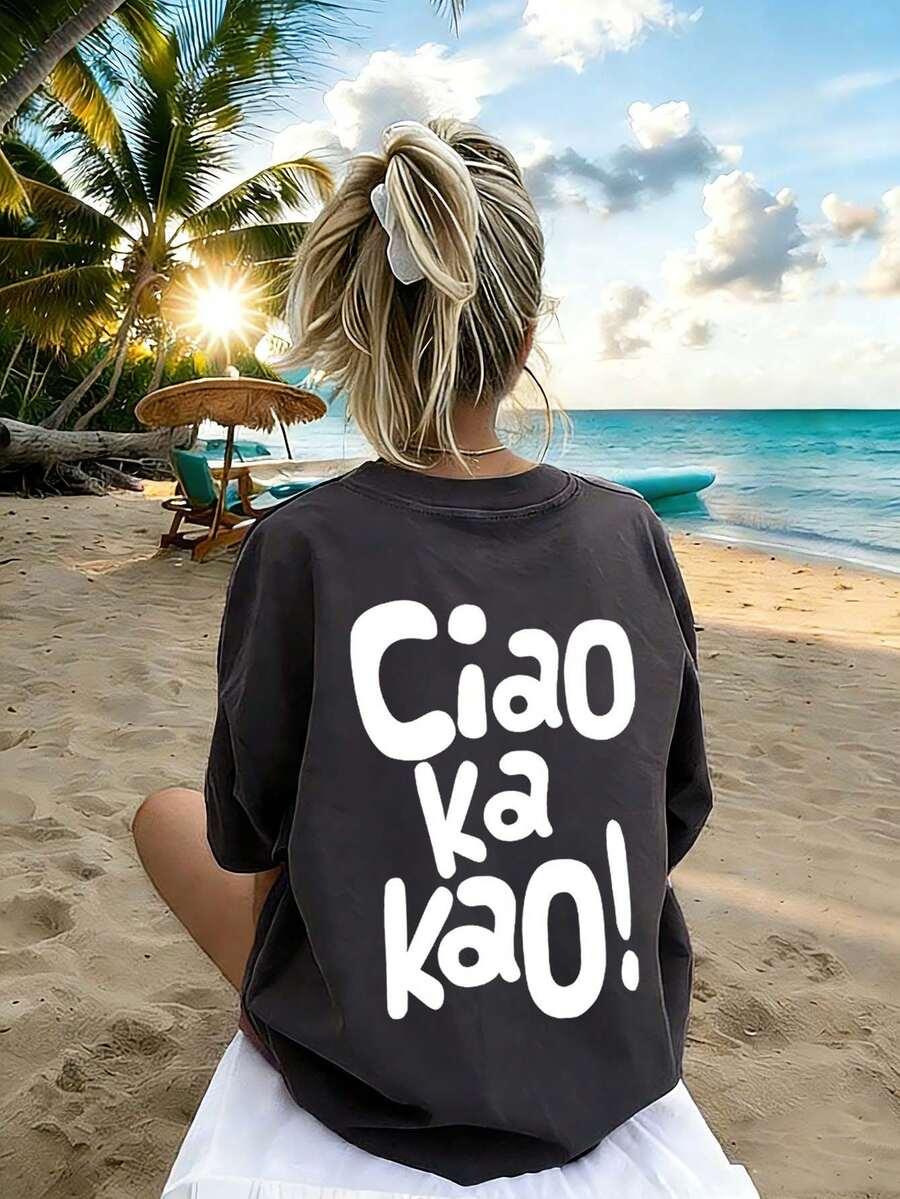 szary t-shirt napis ciao ka kao