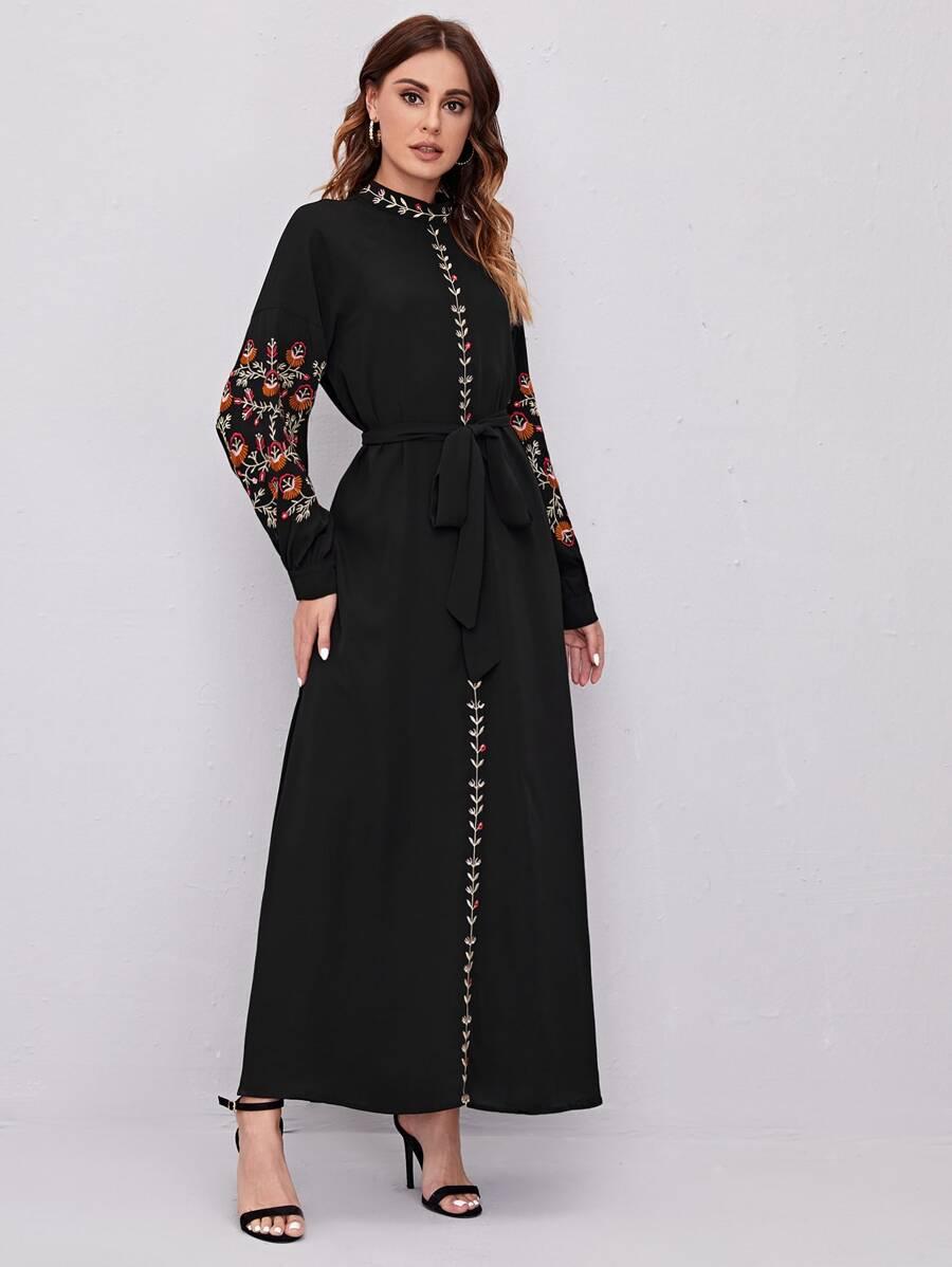 czarna maxi sukienka haft