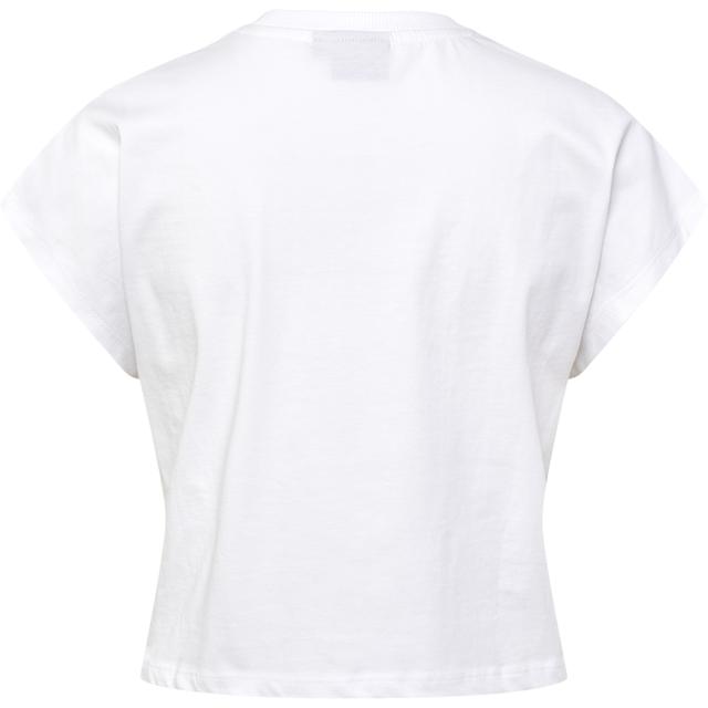 biały krótki t-shirt z okrągłym dekoltem logo