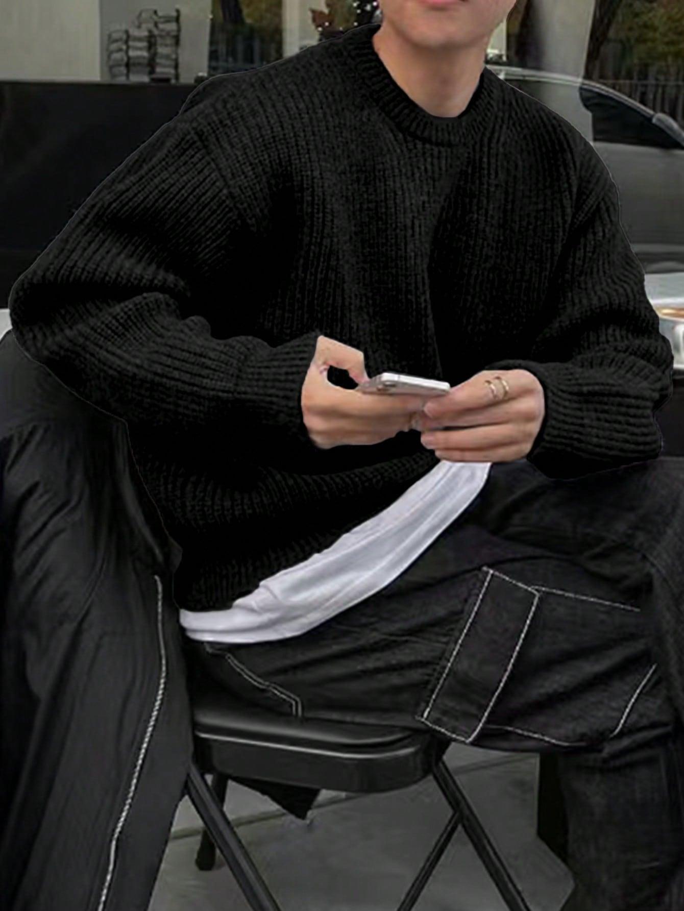 CZARNY DZIANINOWY SWETER 