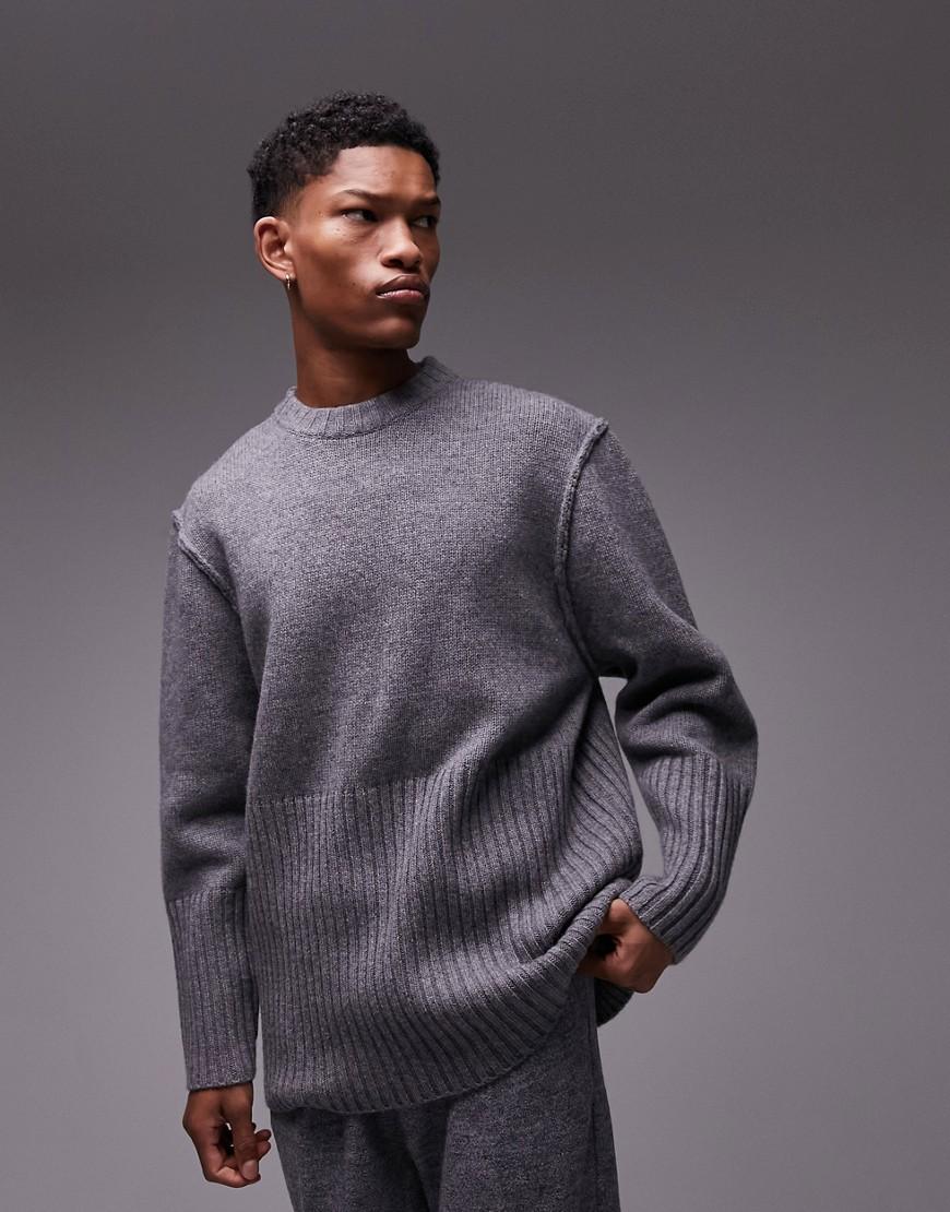 szary klasyczny sweter męski oversize wełna 