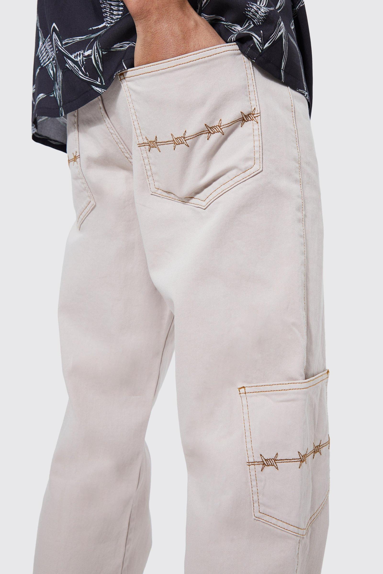 beżowe spodnie jeans cargo wzór bawełna