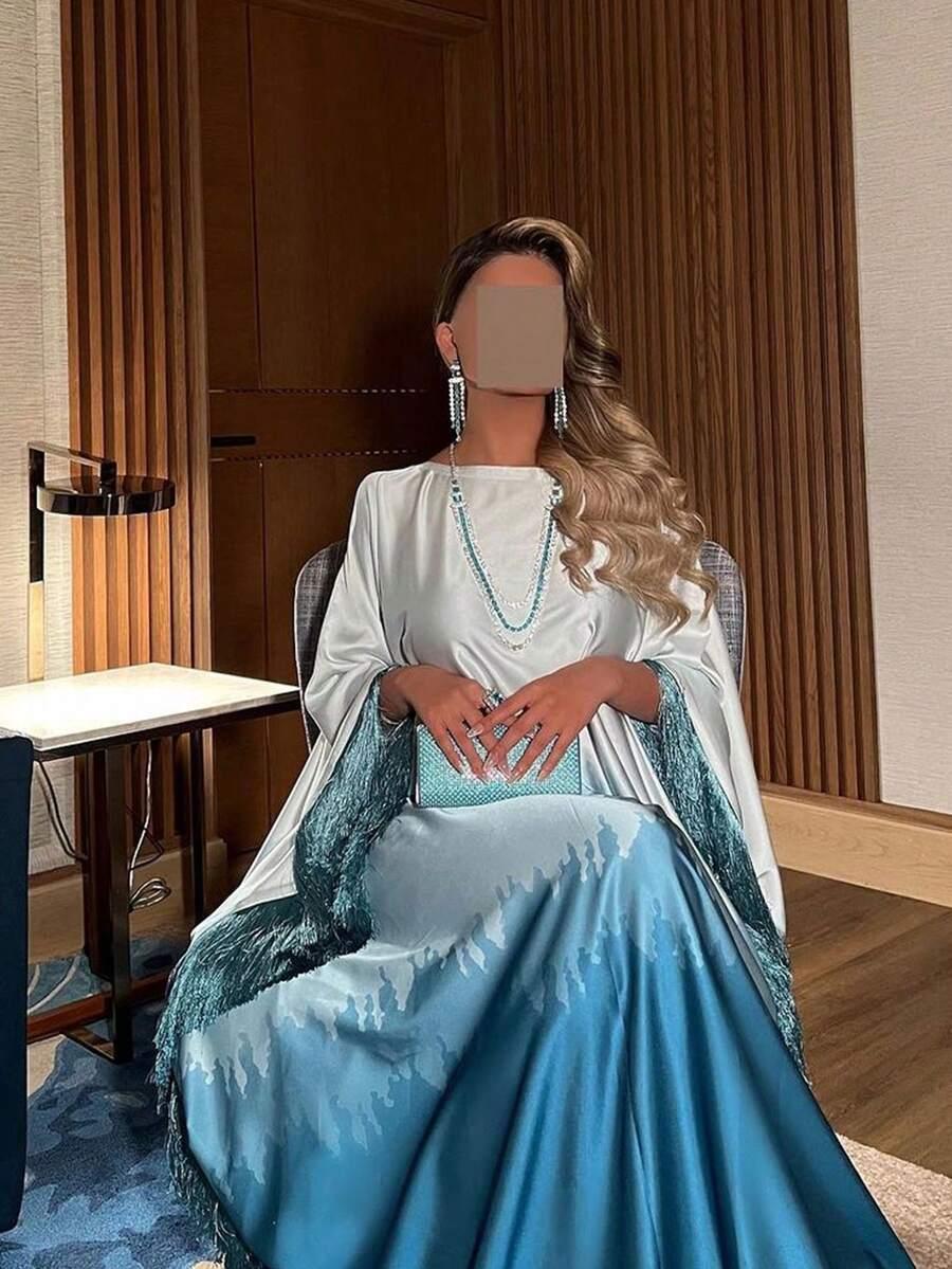 SATYNOWA MAXI SUKIENKA frędzle
